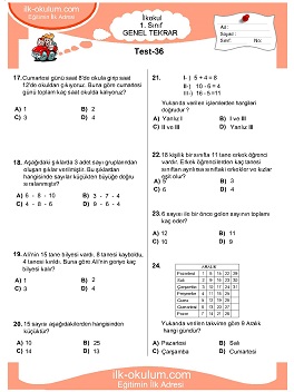 ilkokul 1. Sınıf Genel Tekrar Testleri 